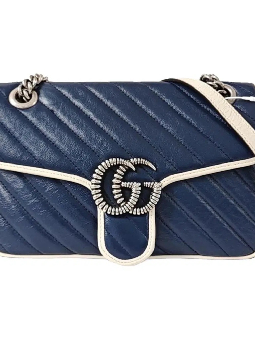Gucci Navy and White GG Marmont Quilted Shoulder Bag